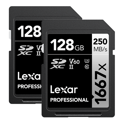 Lexar Professional SDXC Memory Card, 1667x 128GB Class 10, UHS-II, U3, 2/PK