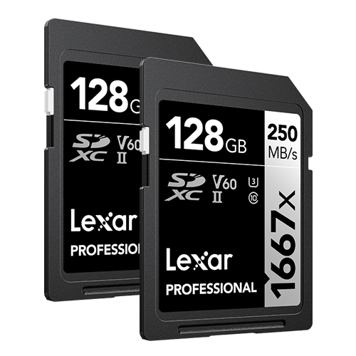 Lexar Professional SDXC Memory Card, 1667x 128GB Class 10, UHS-II, U3, 2/PK