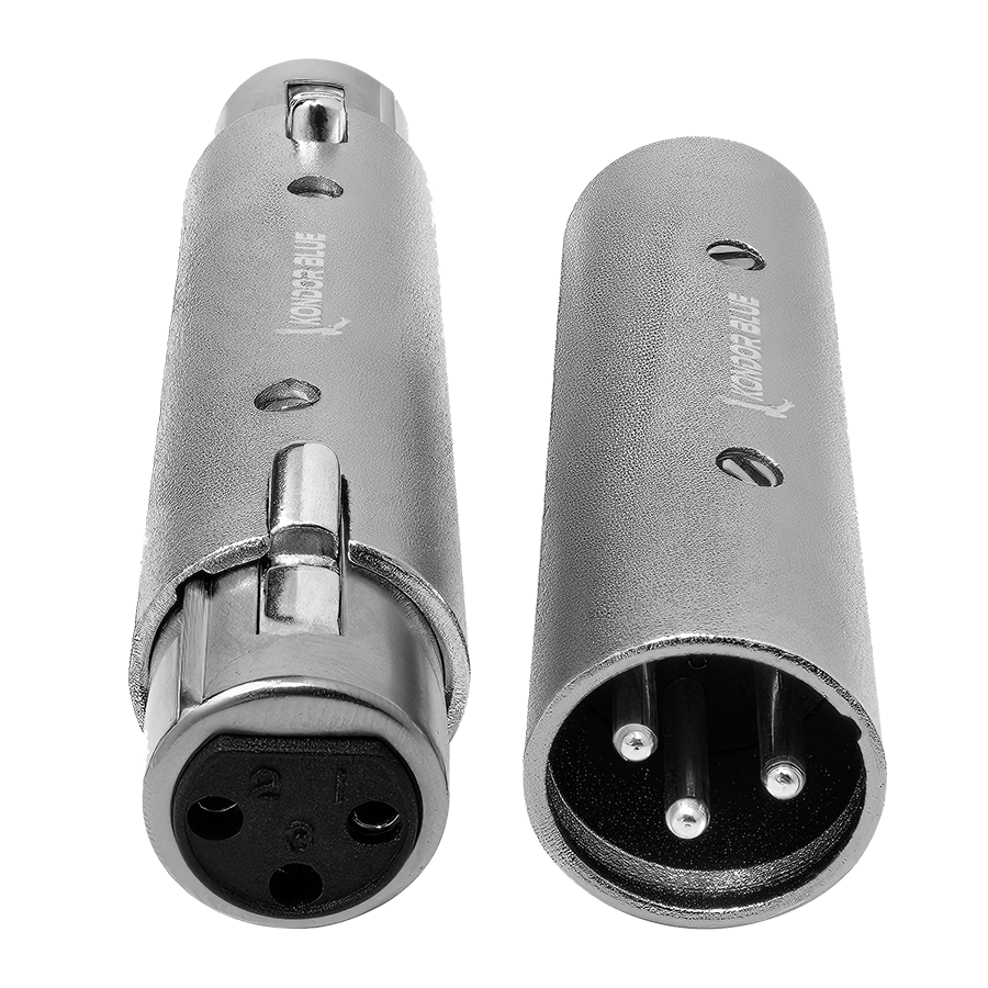 Kondor Blue Pair of XLR Adapters Male to Male & Female to Female 3 Pin Adapters