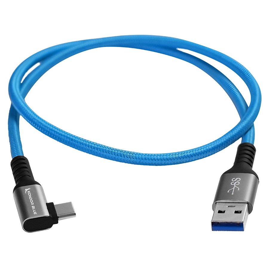 Kondor Blue USB-A to USB-C Right Angle High Speed Data and Power Cable