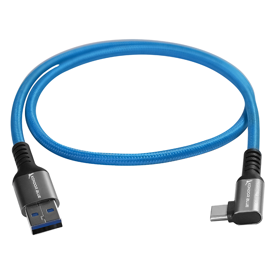 Kondor Blue USB-A to USB-C Right Angle High Speed Data and Power Cable