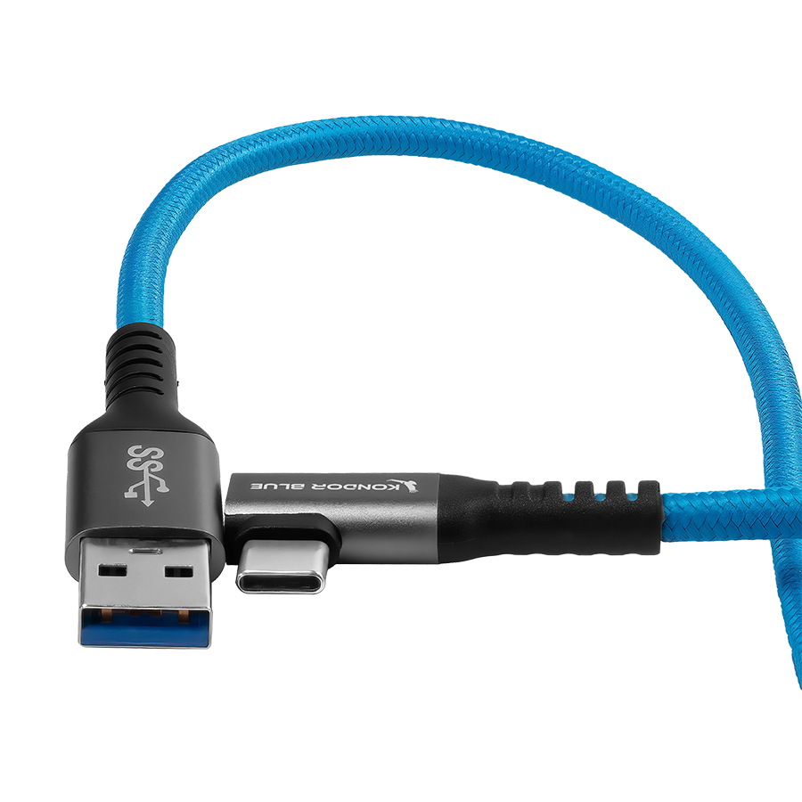 Kondor Blue USB-A to USB-C Right Angle High Speed Data and Power Cable