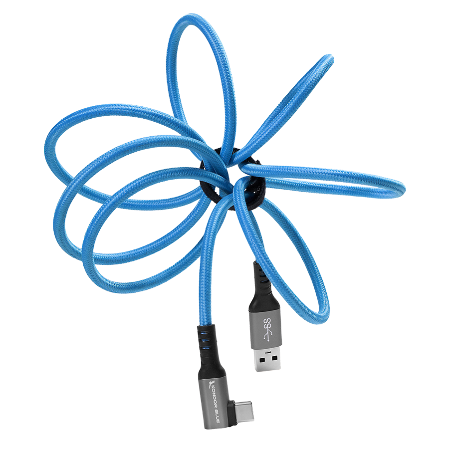 Kondor Blue USB-A to USB-C Right Angle High Speed Data and Power Cable