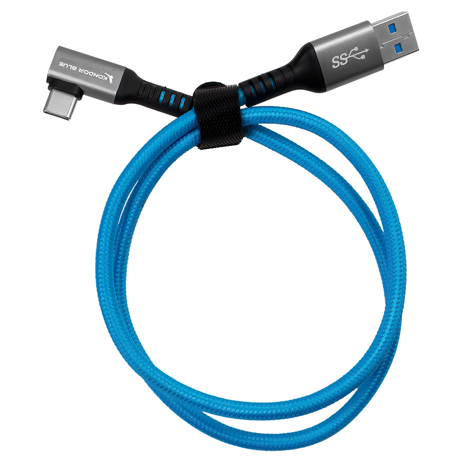 Kondor Blue USB-A to USB-C Right Angle High Speed Data and Power Cable