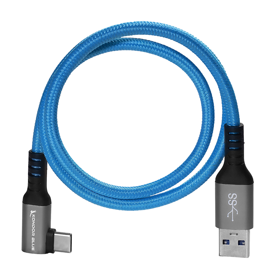 Kondor Blue USB-A to USB-C Right Angle High Speed Data and Power Cable